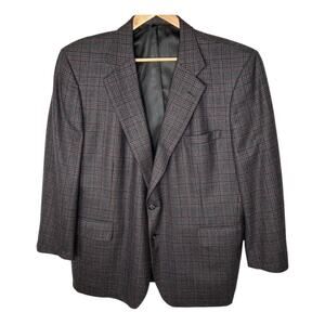 Corporate Image Tom James 48R Luxury 100% Wool Blazer Plaid Designer Jacket Gray
